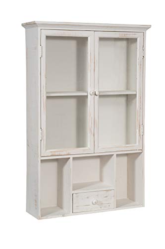 Vitrina colgante de madera maciza blanca 89x60x18 cm | Vitrina de pared o salón | Mobiliario de hogar Shabby Chic | Vitrina