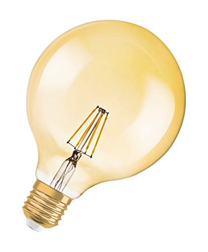 Lámpara Osram LED Vintage Edition 1906, forma de bola con casquillo E27, no regulable, reemplaza a 4.5 vatios, transparente, blanco cálido - 2500 Kelvin, 1 paquete 