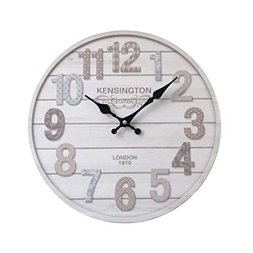Rebecca Mobili Reloj De Pared Blanco, Relojes De Pared Vintage, Madera MDF, Analógico, para Cocina Sala De Estar - Medidas: Ø 33.8 x Fon 4 cm - Art. RE6465