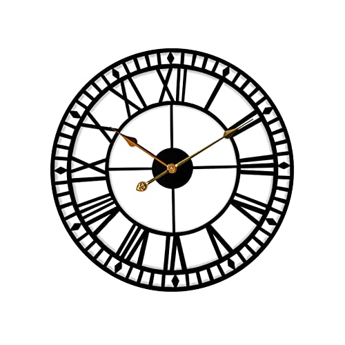 ENCOFT Reloj de Pared de Metal con números Romanos, Reloj de Arte Industrial Retro Vintage Tradicional, Reloj de Pared silencioso, Relojes de Pared Decorativos, para Oficina, cafetería (60...