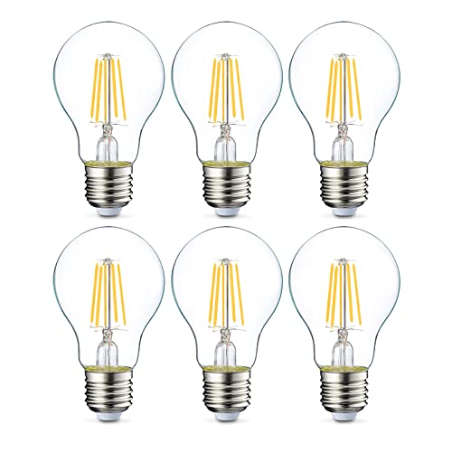 Amazon Basics - Bombilla LED E27 Edison, de 4,3 W (equivalente a 40 W), filamento transparente, no regulable, paquete de 6