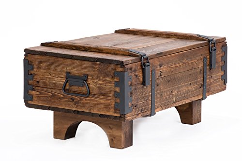 Own Design - Baúl de viaje antiguo como mesa auxiliar de diseño rústico, cofre de madera de pino estilo vintage para guardar las mantas