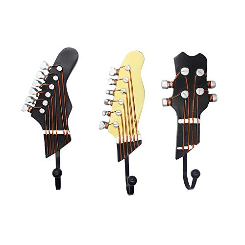 KUNGYO Juego de 3 Ganchos decorativos Guitarra Forma Vintage Perchero de pared para colgar sombrero,abrigos,Teclas,bolsa,silenciador