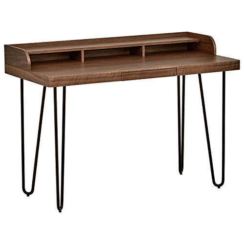 Marca Amazon - Remache, escritorio de madera y metal, estilo moderno, patas en "horquilla"; ancho 120 cm, color nogal 