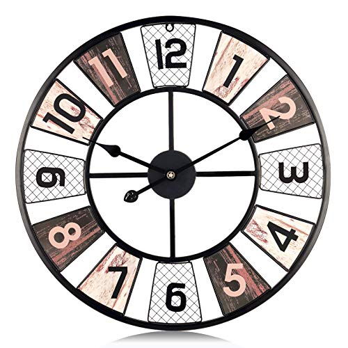Lafocuse Reloj de Pared Grande Salon 57 cm Molino de Viento Negro Silencioso Vintage Reloj de Cuarzo Industrial Metal para Salon Bar Restaurante