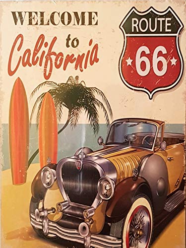 MR Cuadro de Madera Vintage Welcome to California Route 66, 24 X 18 cm