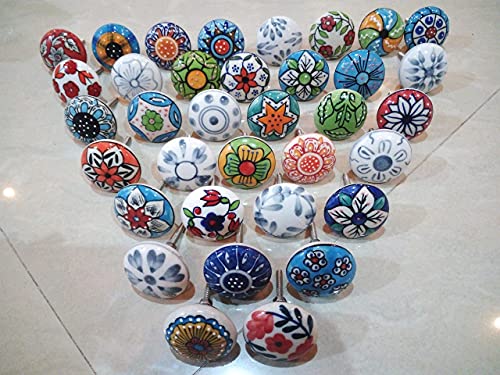 Juego de 20 tiradores vintage de cerámica, con distintos diseños de flores, ideales para puertas, armarios, cajones y cómodas