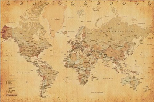 Empire 172143 - Póster de Mapa Mundi Estilo Vintage (91,5 x 61 cm)