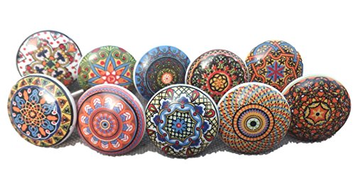10 tiradores vintage de cerámica con distintos diseños de flores, ideales para puertas, armarios, cajones y cómodas, multicolor