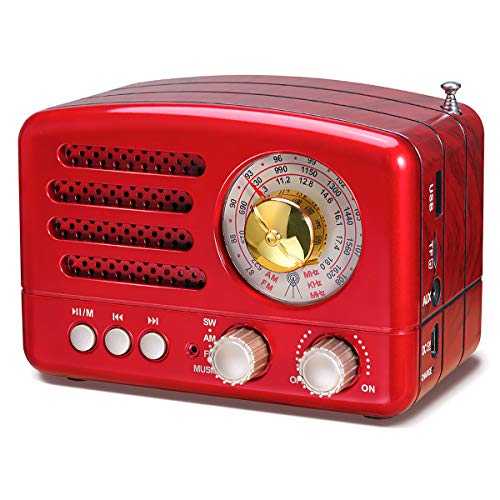 PRUNUS J-160 Am/FM/SW Transistores Radio Vintage Bluetooth, Radio Retro Pequeña Recargable con Batería de 1800mAh, Radio Multibanda, Reproductor USB/TF/AUX, Seres Queridos 