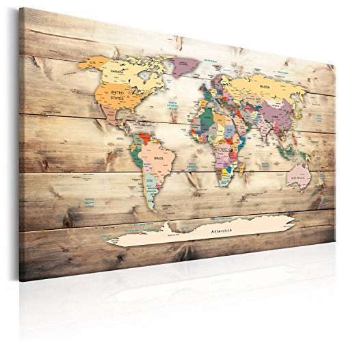 murando - Mapamundi con Tablero para Clavar chinchetas 120x80 cm - Cuadro en Lienzo sintético - 1 Parte - Panel de Fibra - Mapa del Mundo Continente - - Viajes geografia Vintage...