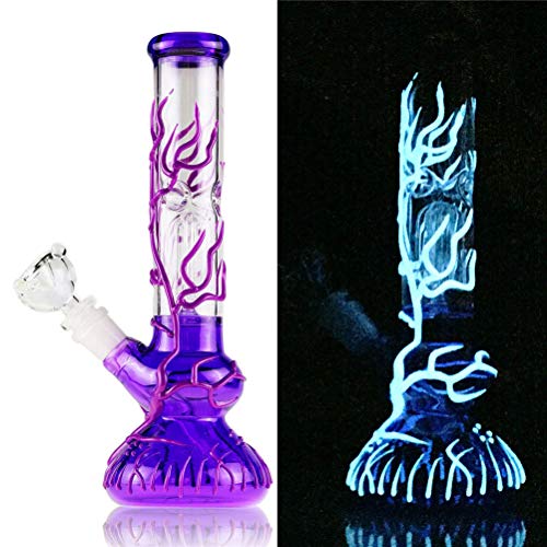 Bong de vidrio de fluorescencia alta de 10 pulgadas Bong Cool Reciclar plataformas petroleras Fumar Iluminar Bongs Pipa de agua (Púrpura)