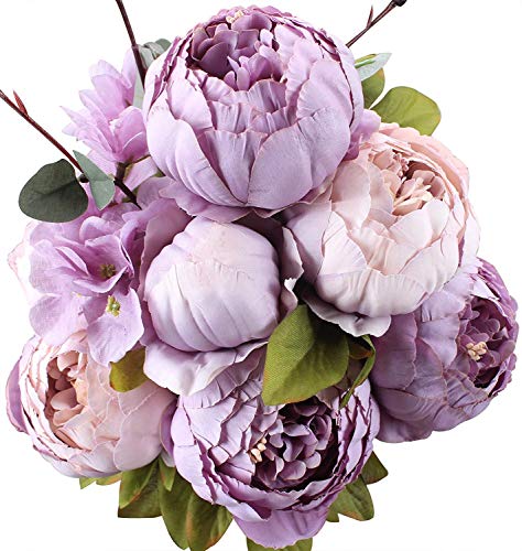 Ruiuzi Vintage Ramo de Flores de peonia Rosa, Artificial, para Boda decoración para el hogar (Light Purple)