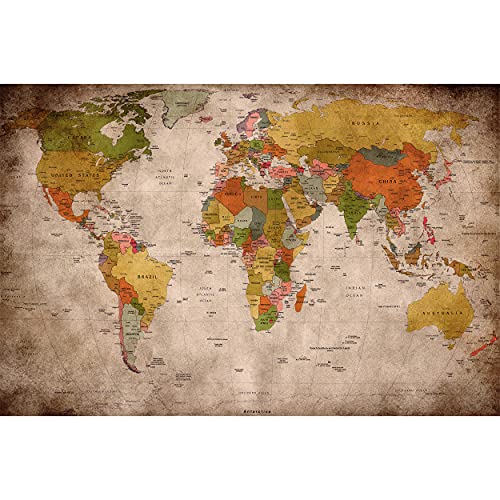 GREAT ART® XXL Póster – Retro Mapa Del Mundo – Mural Estilo Usado Mundial Continente Atlas Mundial Antiguo Lóbulo Geógrafia Cartel De La Pared Y Decoración Imagen (140 X 100 Cm)