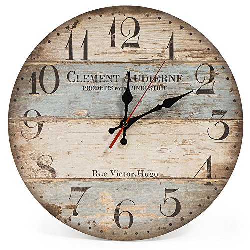 LOHAS Home 30 cm Reloj de Pared de Cuarzo Estilo Toscano Vintage Francesa Paris Reloj de Madera (Victor Hugo)