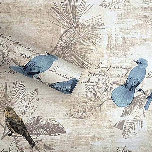 Lependor Retirable Autoadhesivo Impreso Palo Cáscara de papel tapiz vintage es Fondo Decorativo Estante del cajón de la cubierta del rodillo - Pájaro, 0.45m x 3m